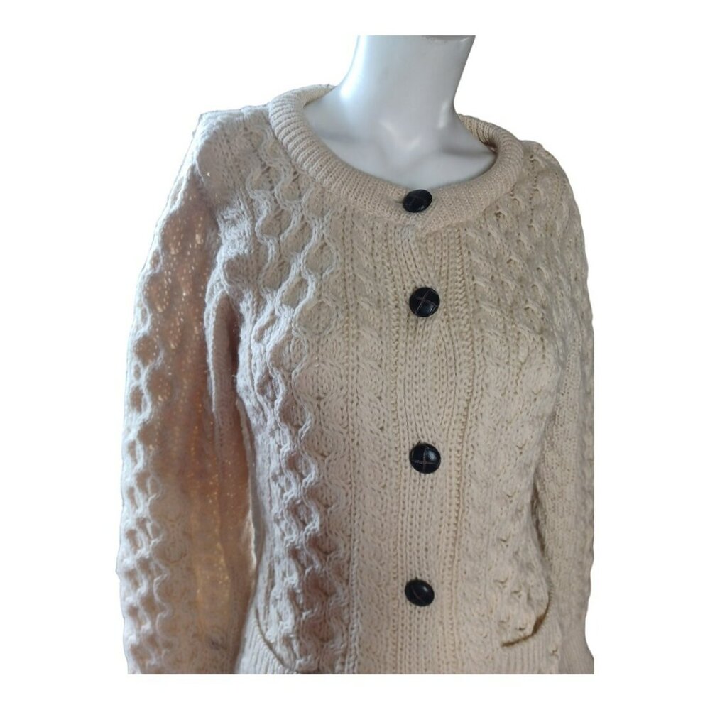 Aran Sweater Market Womens Irish Wool Cable Knit Cream Cardigan S